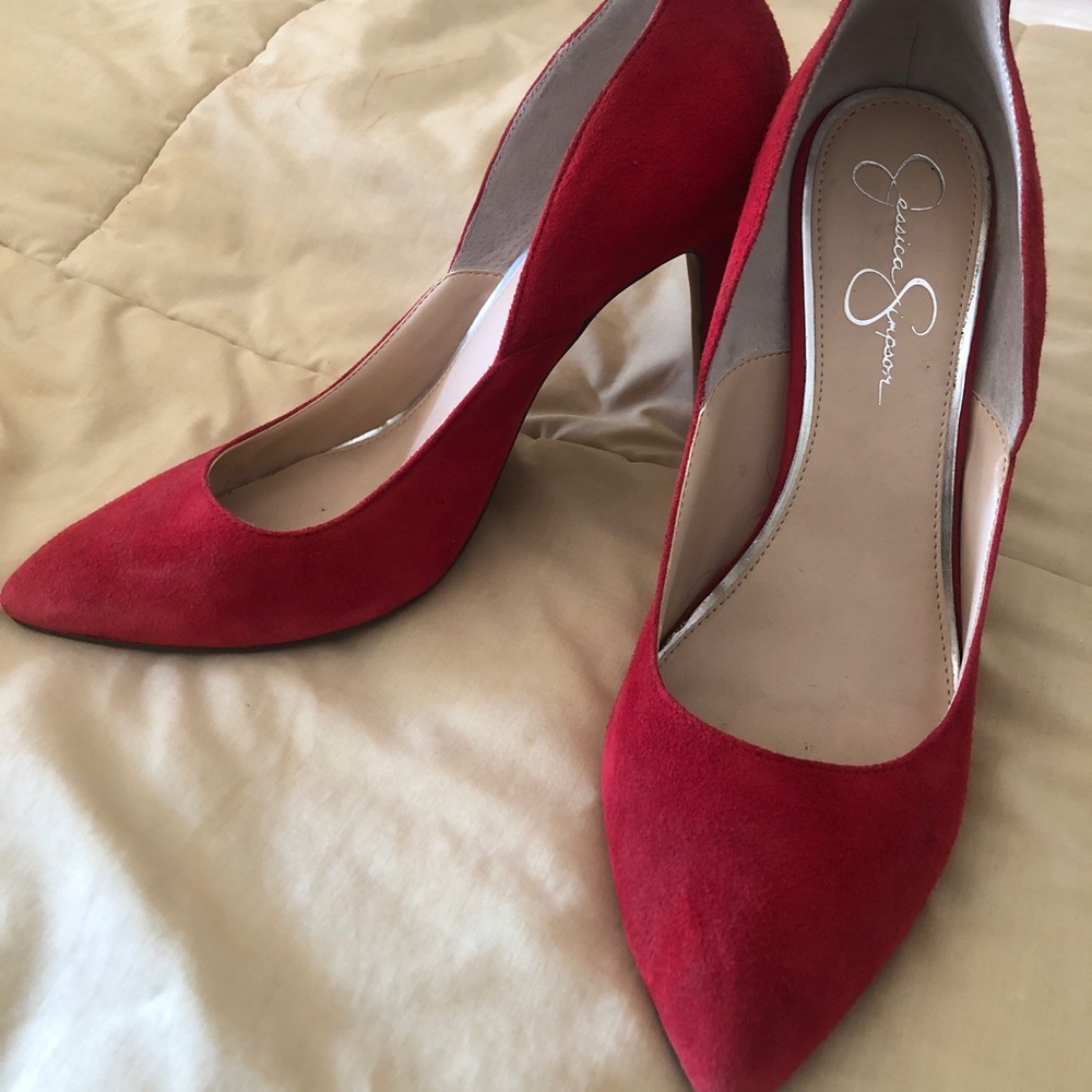 Jessica Simpson red suede pumps.  Size 10